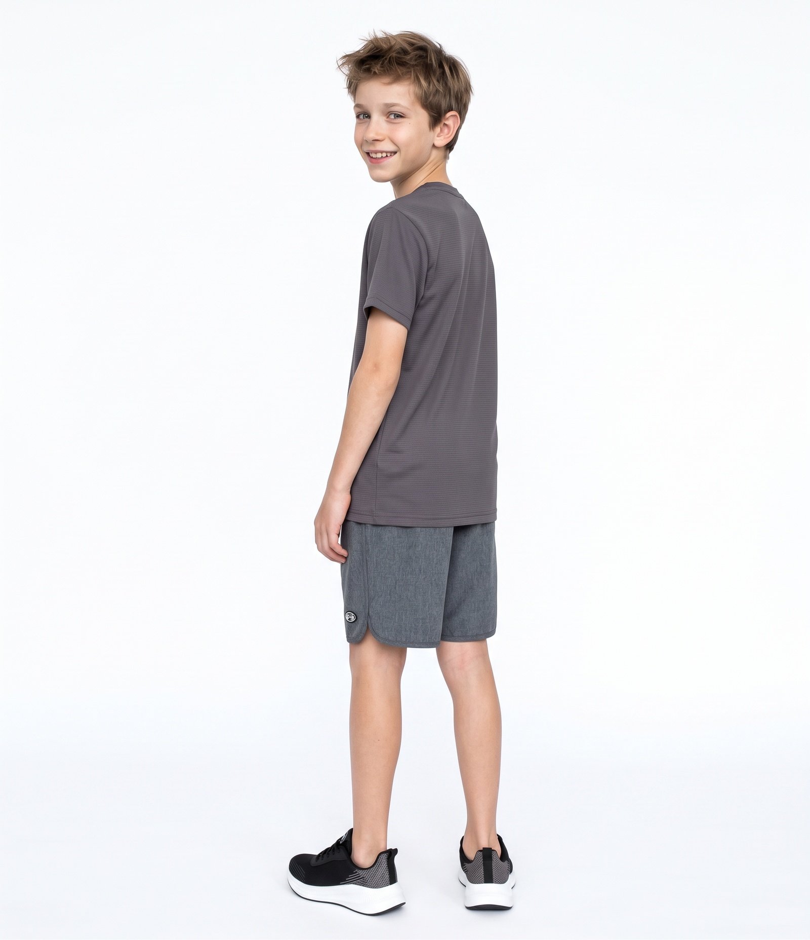 Camiseta Infantil Esportiva com Proteção UV e Tecnologia Dry - Tam 5 a 14 Anos Cinza 3