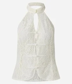 Blusa Frente Única em Renda com Fechamento Napoleônico
