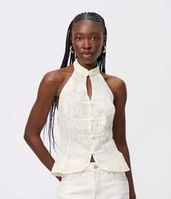 Blusa Frente Única em Renda com Fechamento Napoleônico