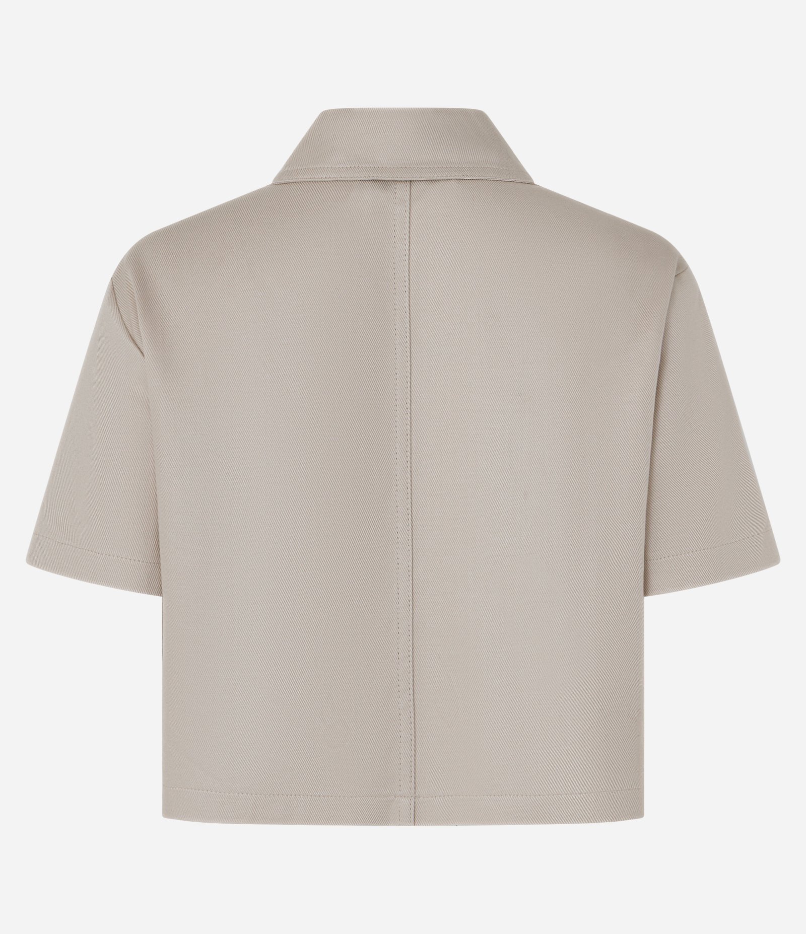 Camisa Cropped em Sarja com Bolsos Frontais Bege 2