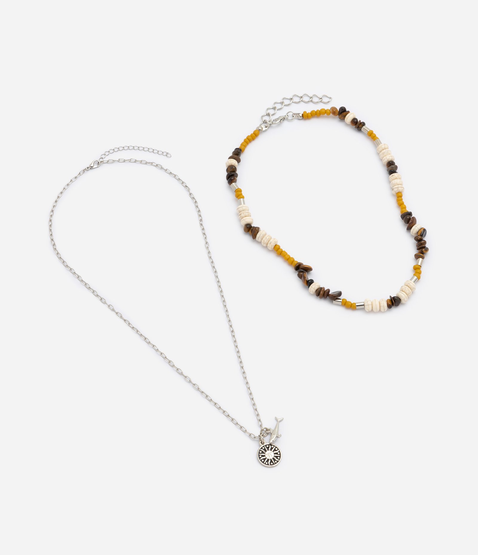 Colar Duplo em Metal com Cascalhos Naturais Prata 2