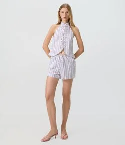 Short Reto em Tricoline com Estampa de Listras