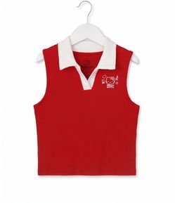 Blusa Infantil Hello Kitty em Ribana com Gola Polo - Tam 5 a 16 Anos
