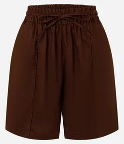Short Evasê em Sarja com Cós Elástico e Friso
