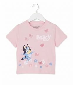 Camiseta Slim Infantil Bluey com Borboletas Aplicadas - Tam 1 a 6 Anos