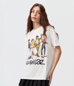 Camiseta Manga Curta com Estampa Gorillaz em Algodão