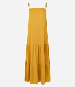 Vestido Longo Evasê em Viscose com Alças Finas