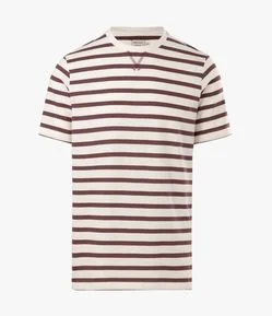 Camiseta Regular Listrada em com Detalhe Contrastante