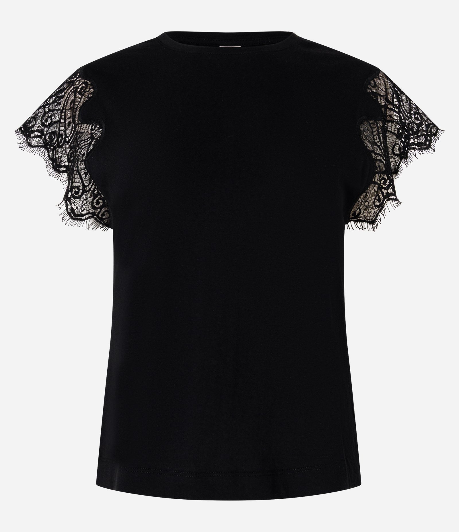 Blusa Slim em Algodão com Mangas em Renda Preto 5