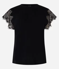Blusa Slim em Algodão com Mangas em Renda