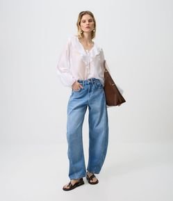 Calça Baggy Balloon em Jeans com Recortes