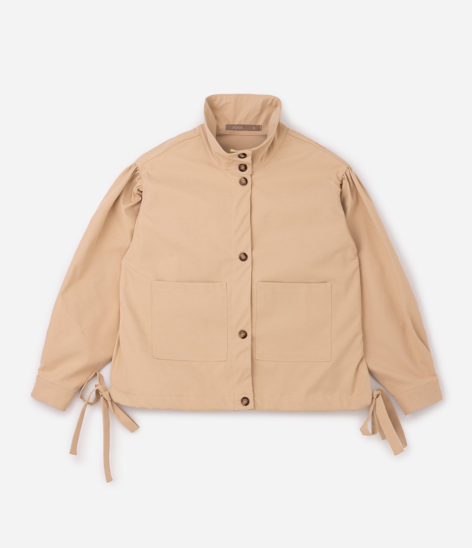Jaqueta em Gabardine com Gola Funil e Amarrações Curve & Plus Size Bege 1