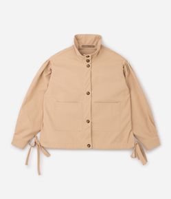 Jaqueta em Gabardine com Gola Funil e Amarrações Curve & Plus Size