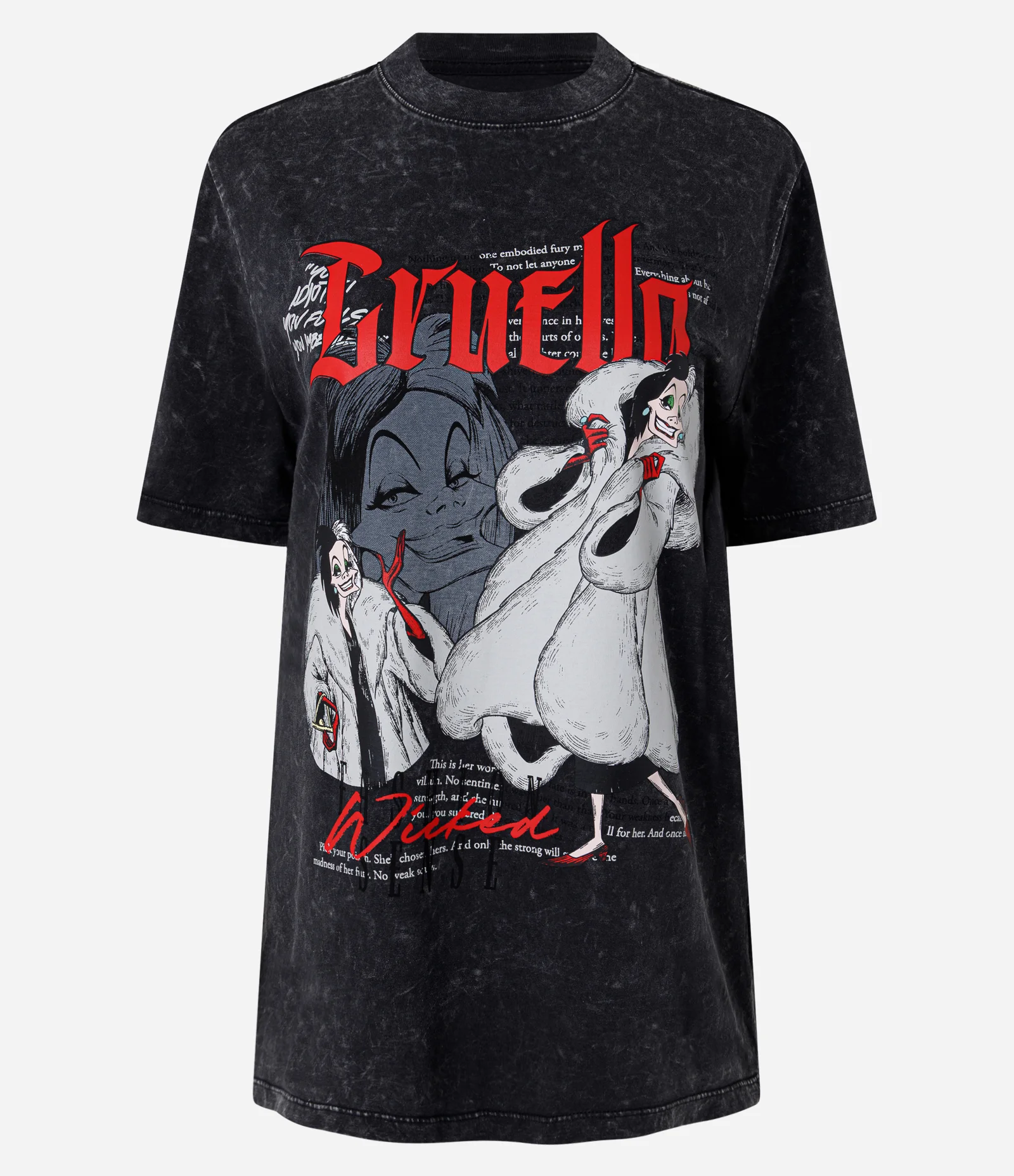 Camiseta em Algodão com Estampa Cruella e Efeito Marmorizado Preto 1