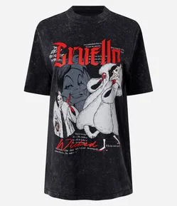 Camiseta em Algodão com Estampa Cruella e Efeito Marmorizado
