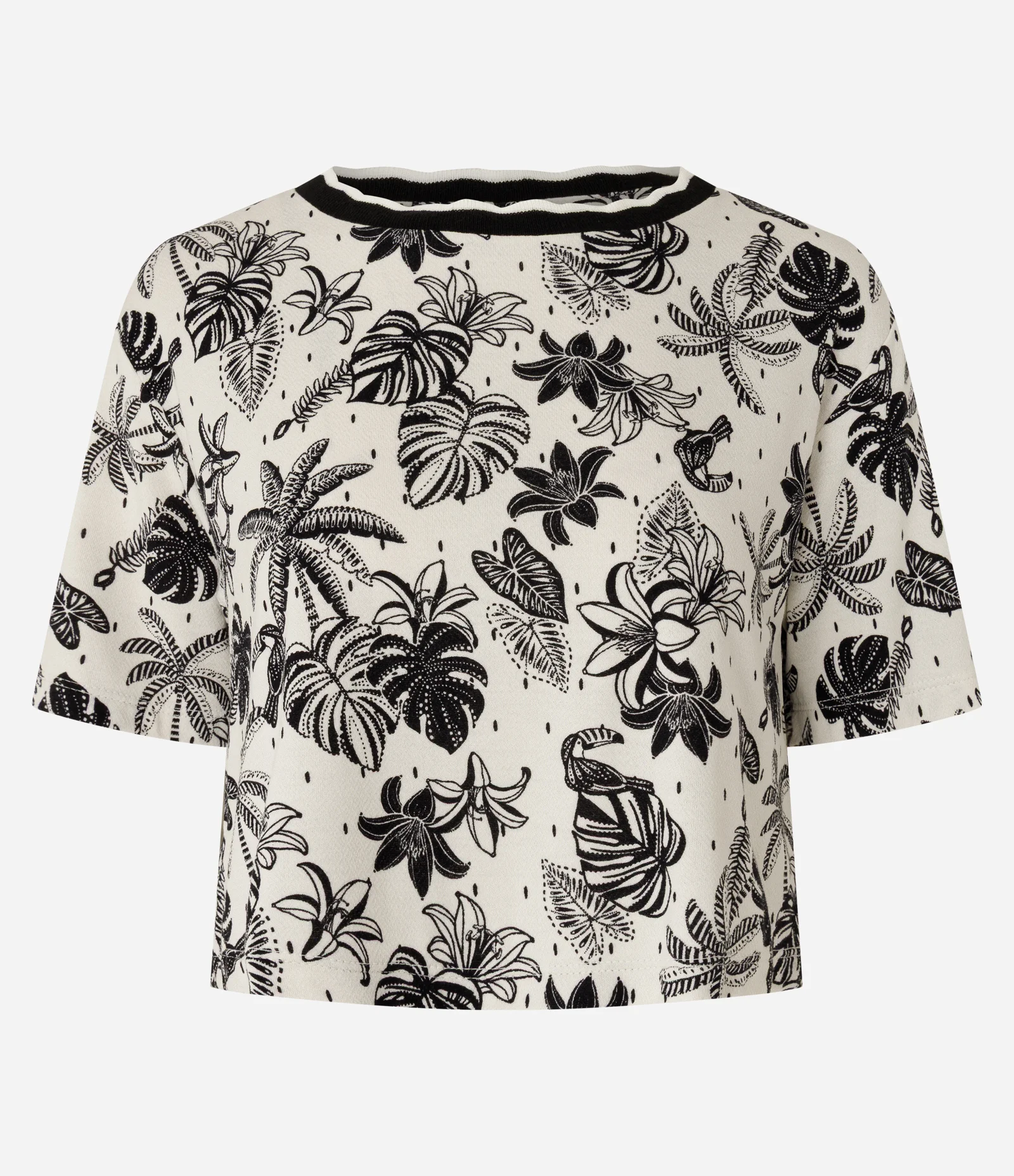 Blusa em Moletinho com Estampa Tropical Off White 1