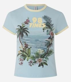 Blusa Baby Tee em Algodão com Estampa Tropical