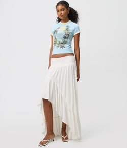 Blusa Baby Tee em Algodão com Estampa Tropical