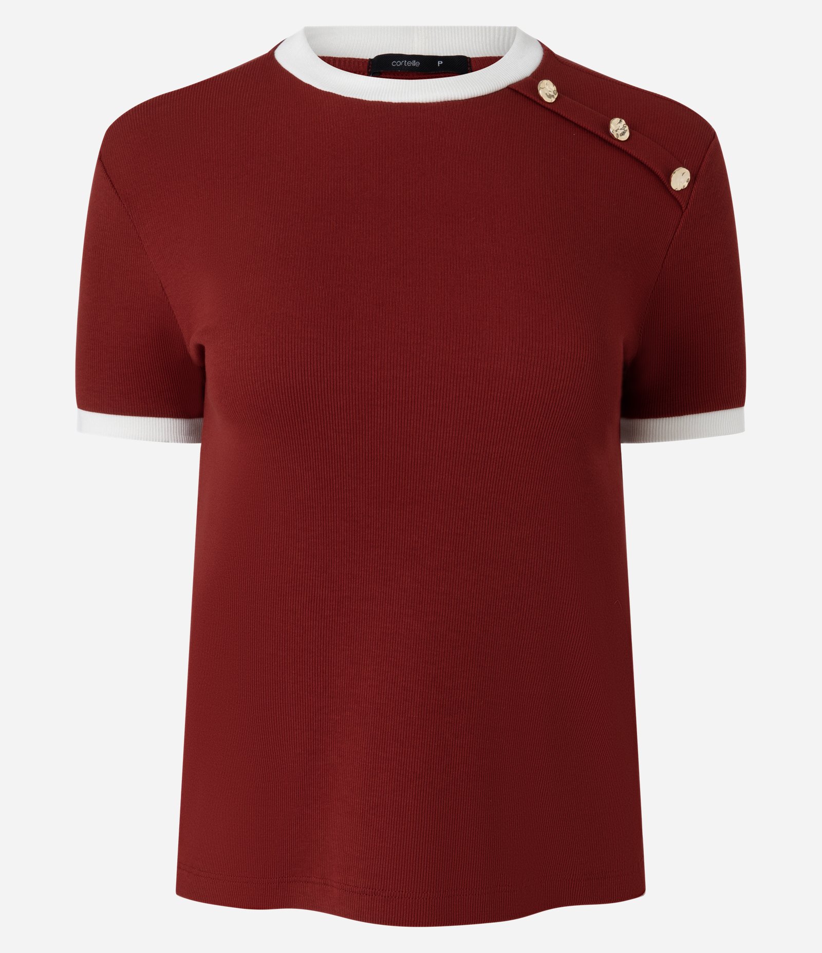 Blusa Manga Curta em Ribana Com Botões no Ombro Vermelho 5