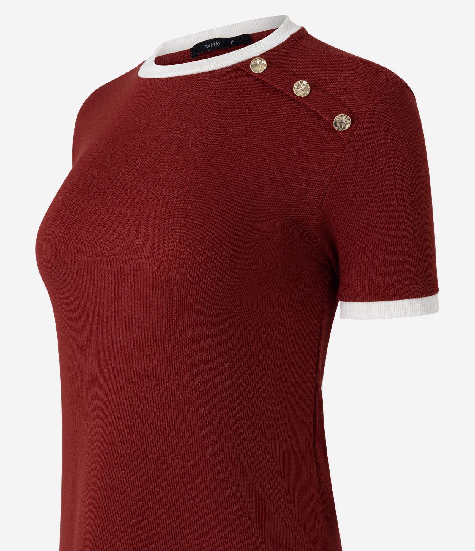 Blusa Manga Curta em Ribana Com Botões no Ombro Vermelho 6