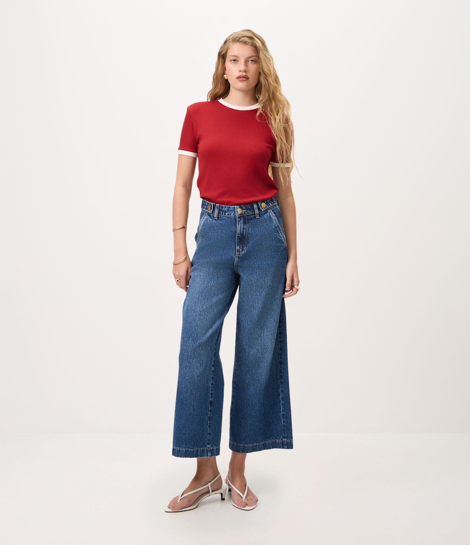 Blusa Manga Curta em Ribana Com Botões no Ombro Vermelho 2