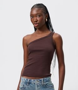 Blusa em Ribana com Um Ombro Só e Alça Dupla