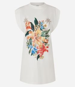 Vestido Curto em Algodão com Estampa Floral e Paetês