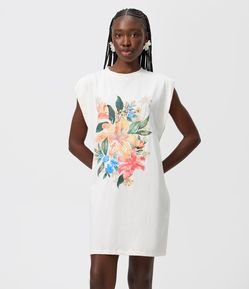 Vestido Curto em Algodão com Estampa Floral e Paetês