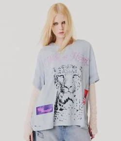 Camiseta em Algodão com Estampa Tigre e Lettering