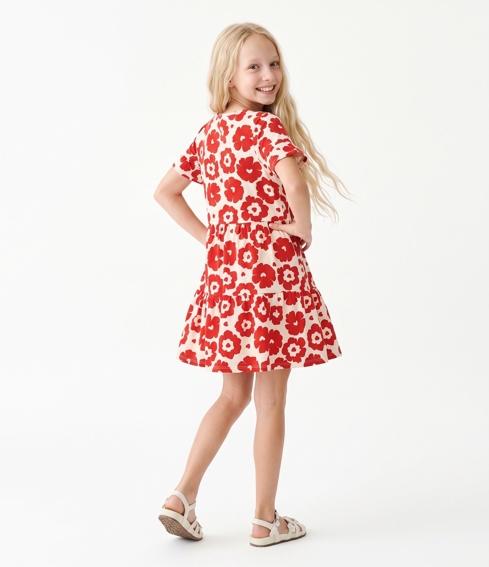 Vestido Infantil Floral em Algodão - Tam 5 a 16 Anos Vermelho 3