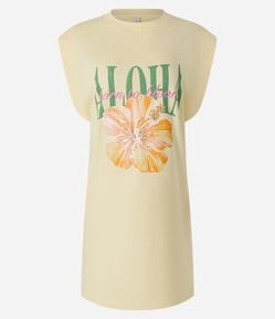Vestido Curto em Algodão com Estampa Tropical e Paetês