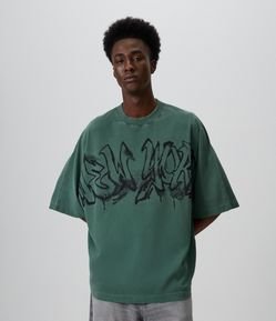 Camiseta Oversized em Algodão Grafite New York
