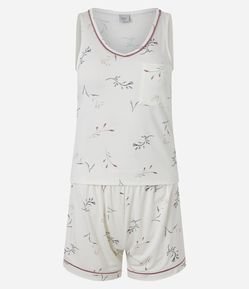 Pijama Curto em Viscolycra com Estampa Floral e Frisos Contrastantes