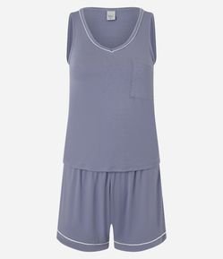 Pijama Curto em Viscolycra com Frisos Contrastantes