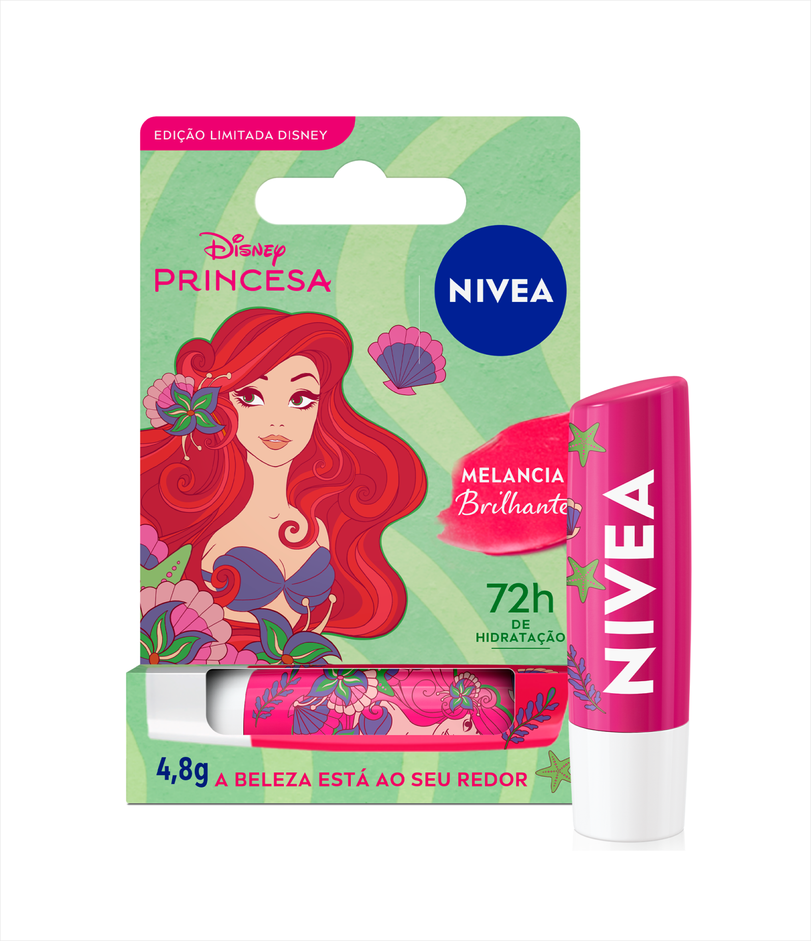 Hidratante Labial Melancia Brilhante Ed. Limitada Ariel Disney® Princesas Nivea 4,8g 1