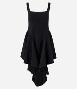 Vestido Midi Alfaiatado com Babados Estruturados e Barra Assimétrica