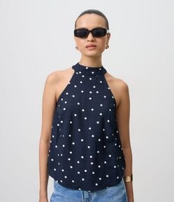 Blusa Halter em Viscose com Estampa Poá