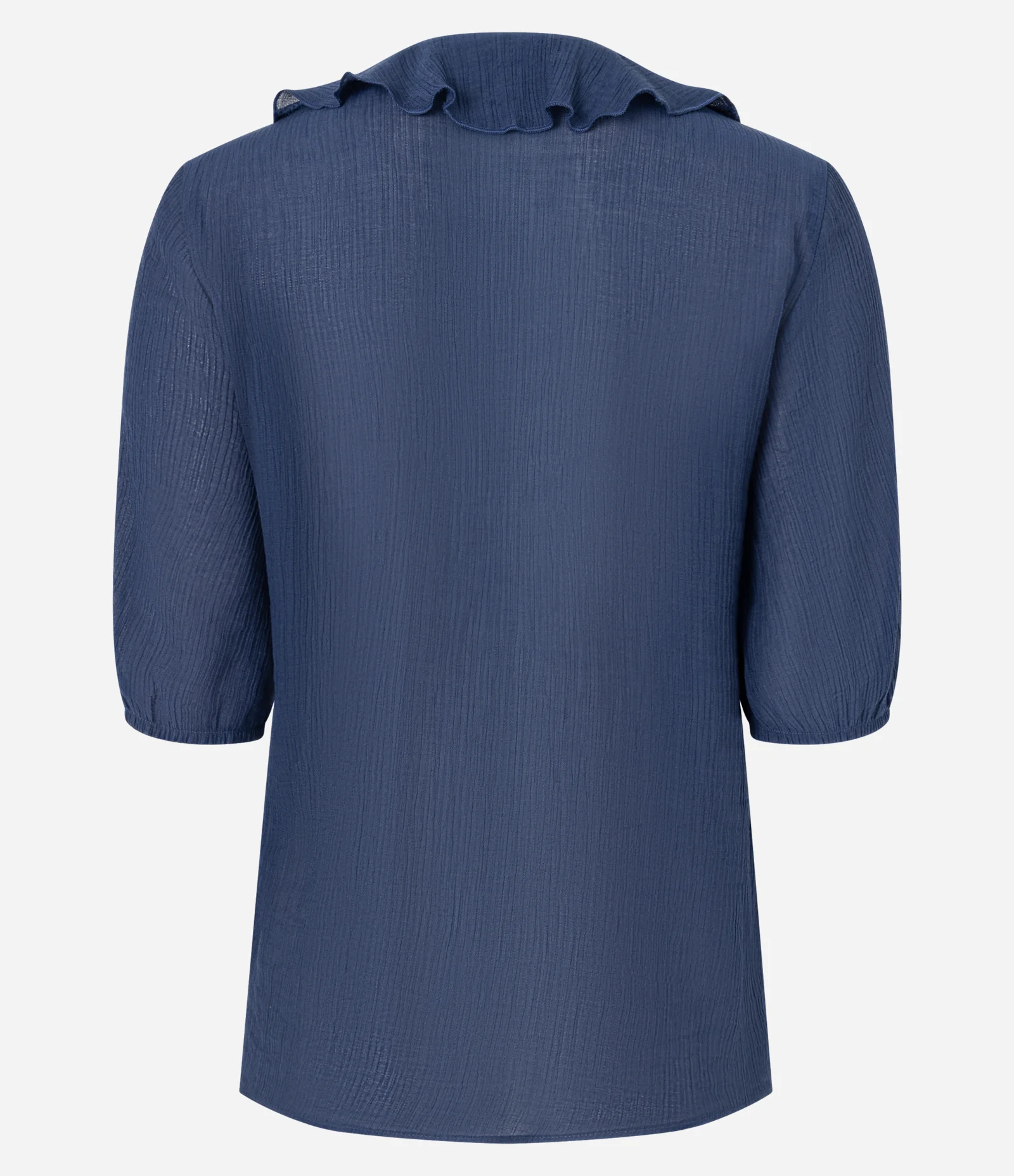 Blusa em Viscose com Decote V e Babados Frontais Azul 2