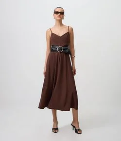 Vestido Midi com Alças Finas e Amarração nas Costas