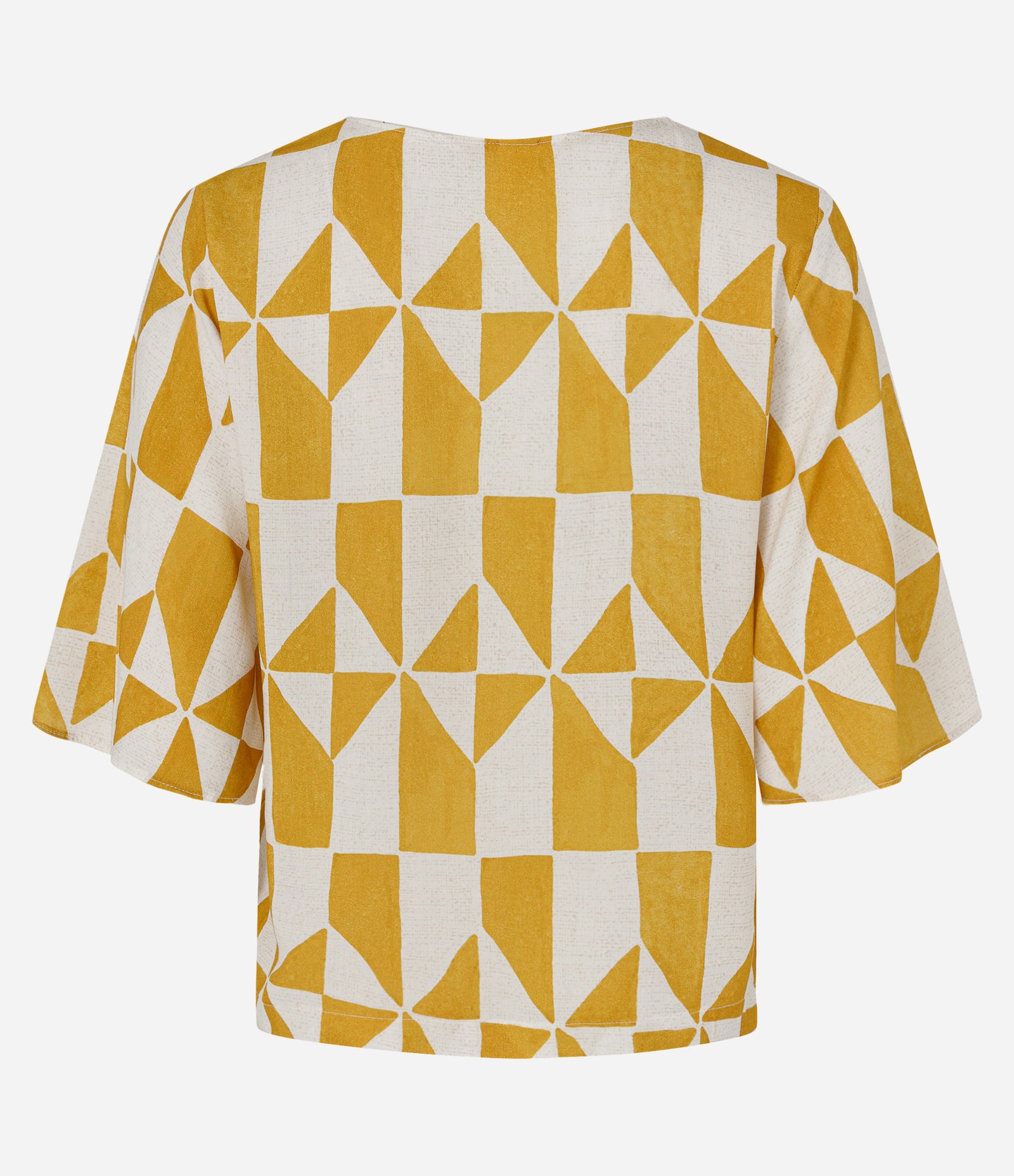 Blusa em Viscose com Estampa Geométrica e Aviamento no Decote Amarelo 2