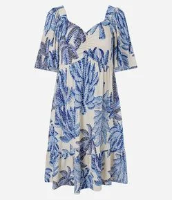 Vestido Curto com Estampa Bananeira e Mangas Amplas