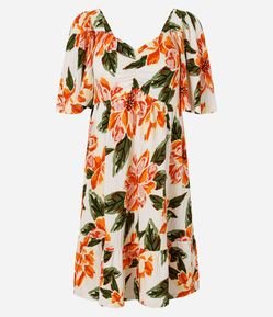 Vestido Floral Texturizado em Malha Anarruga