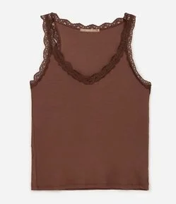 Blusa em Ribana com Acabamento em Renda Curve & Plus Size