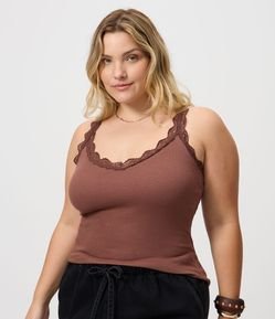 Blusa em Ribana com Acabamento em Renda Curve & Plus Size