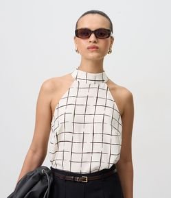 Blusa Halter Neck Estampada com Decote Alto