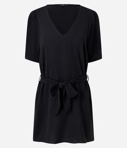 Vestido com Decote V e Faixa para Amarração