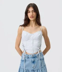 Blusa Corset Listrada em Cotton com Amarração Lateral