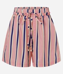 Short Listrado em Tricoline com Cós Duplo e Amarração