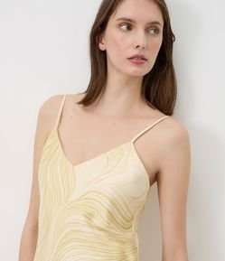 Vestido Midi Slip com Alças Finas e Estampa Abstrata