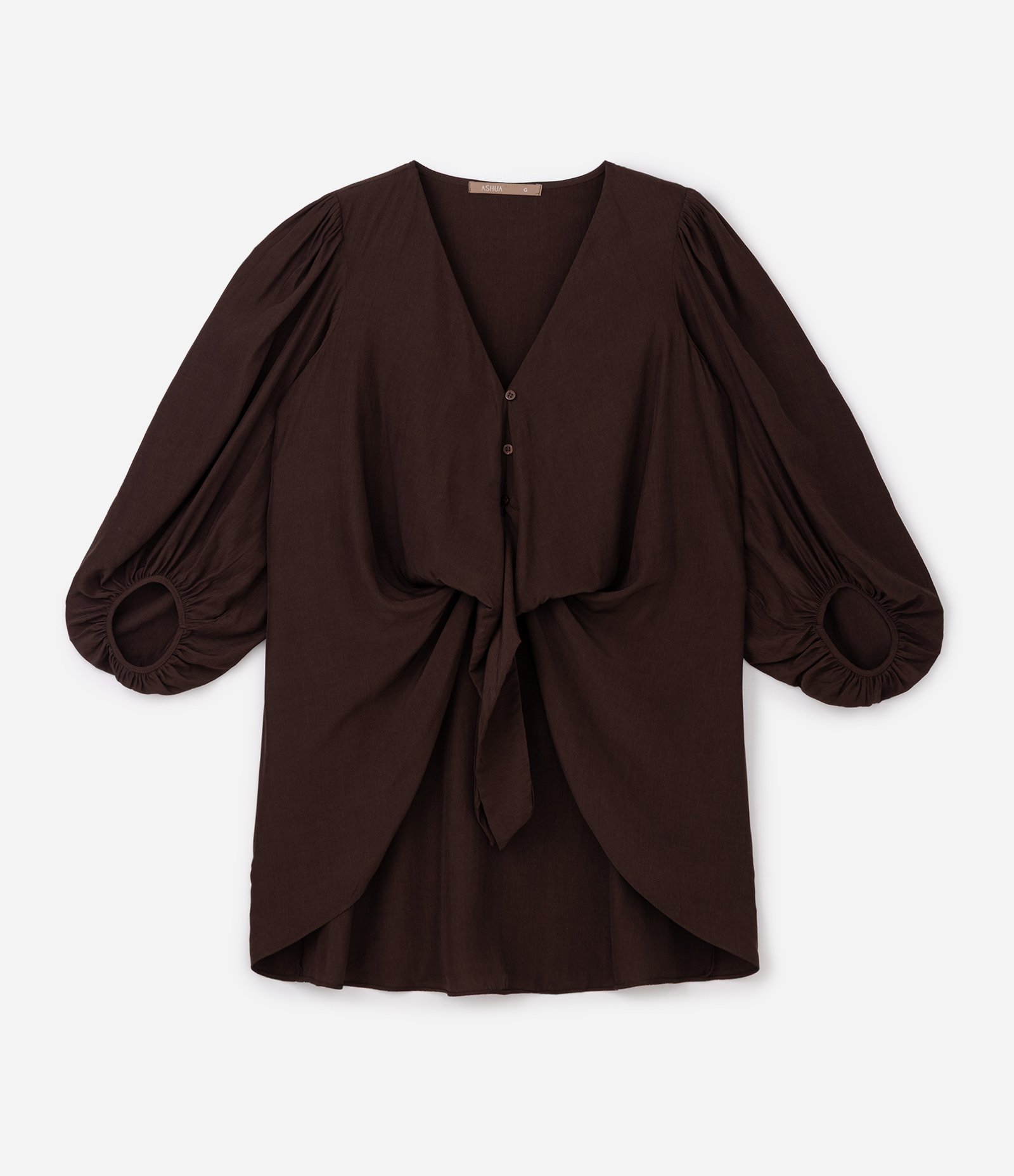 Blusa Mullet Crepe com Amarração Frontal Curve & Plus Size Marrom 5